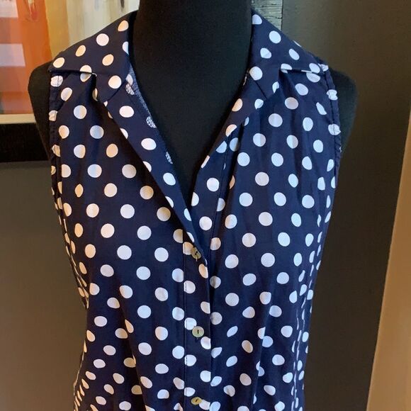 Cha Cha Vente navy and white polka dot solid back tie button front top, NWT, S - Picture 2 of 6